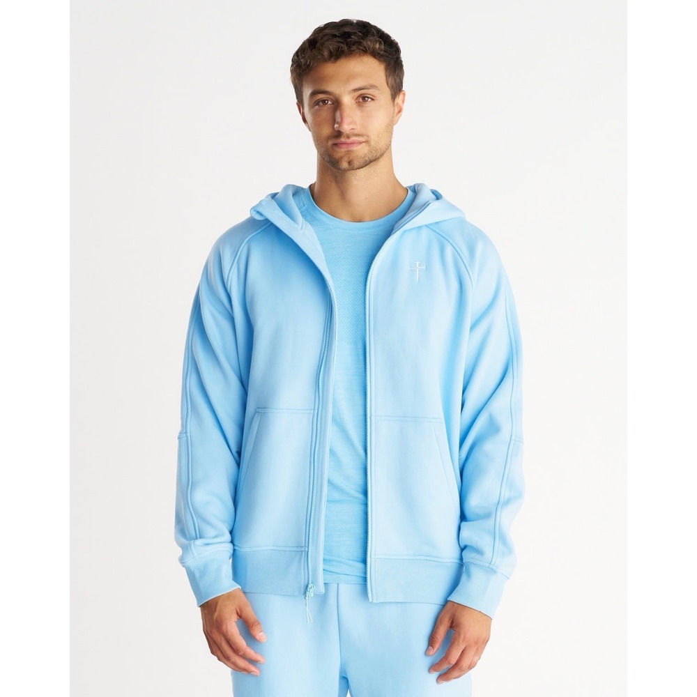 Three Nails Full‎ Zip Fleece Hoodie Medium Sky Blue Christian Cross NWT